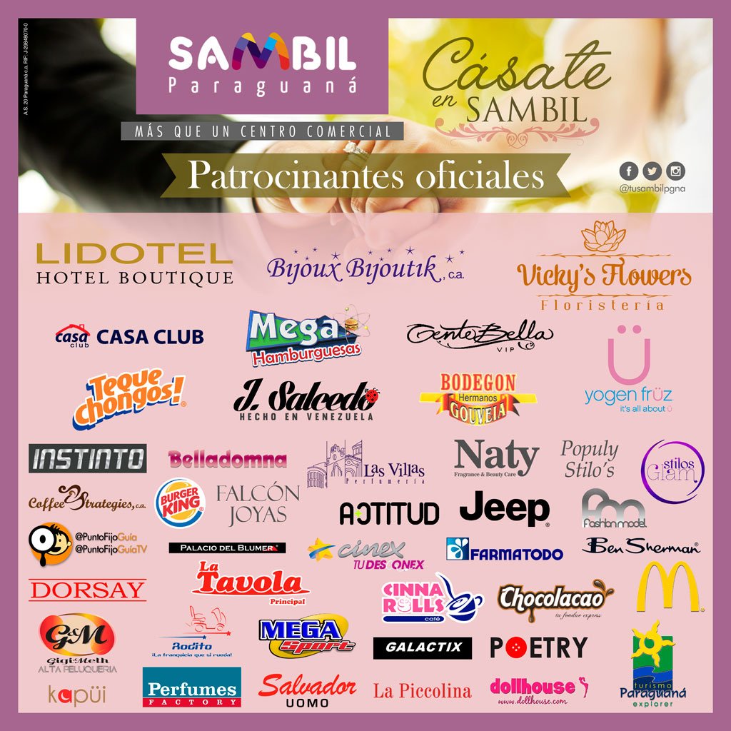 tusambilpgna's tweet photo. Gracias a nuestros #PatrocinantesOficiales, mas de 40 marcas que se unen a las #BodasSambil aquí en #SambilParaguaná https://t.co/jqmqMvddpD