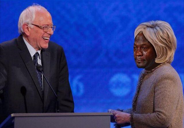 Monsterdick__'s tweet photo. Hillary's feelin' the bern... #FeelTheBern #Election2016 #NewHampshirePrimary @HillaryClinton @SenSanders @BroBible https://t.co/6kH3BXWFif