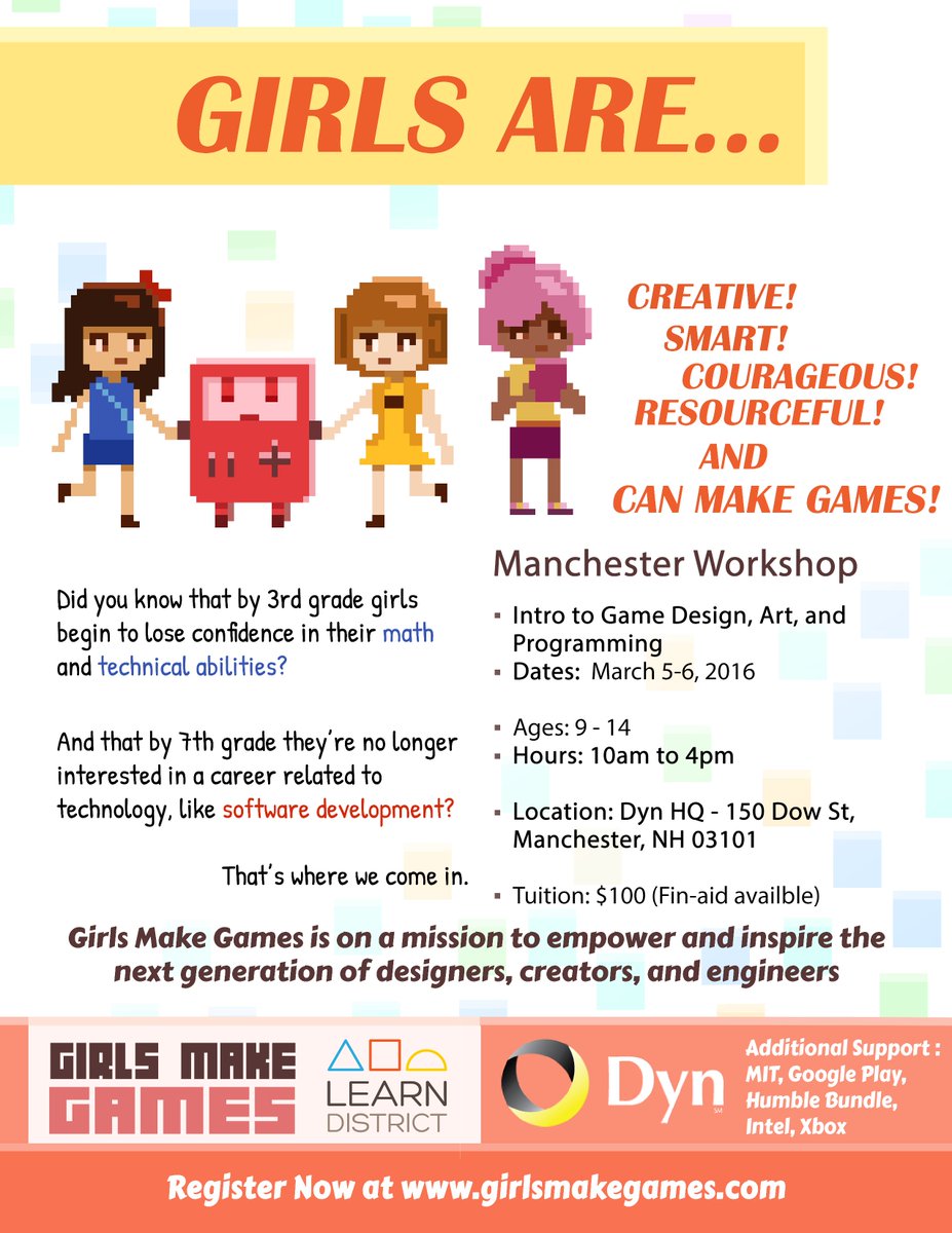 futuretechwomen's tweet photo. Know a future tech woman ages 9-14? Register her today: https://t.co/LUPVV1eJpj #girlsmakegames #womenintech #NH https://t.co/tsNyKR7ZTl