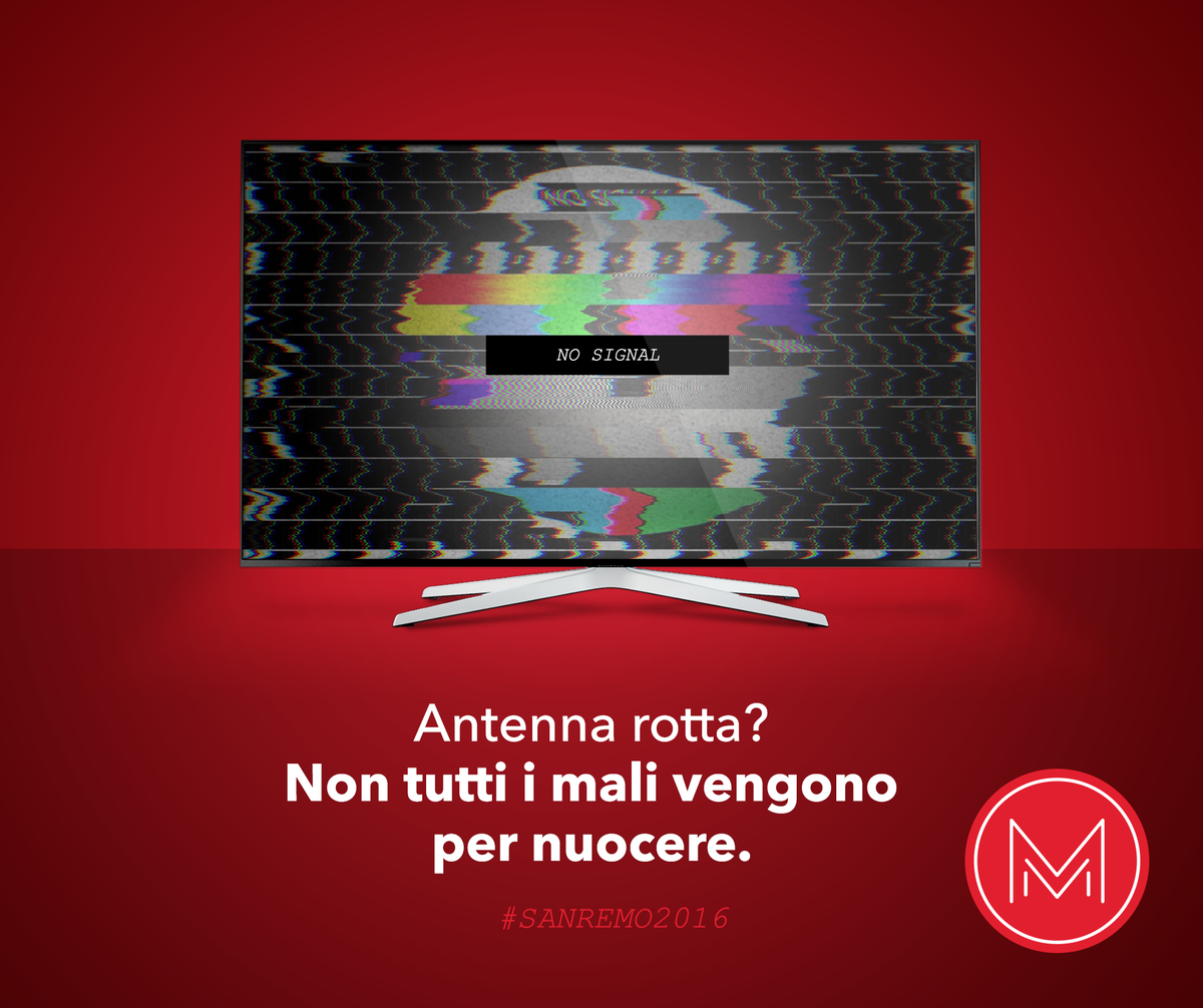 app_mario's tweet photo. 1. Resisti finché puoi
2. Aspetta che finisca #Sanremo
3. Trova un bravo antennista su #MarioApp
#Sanremo2016 https://t.co/WNaLBBY8w7