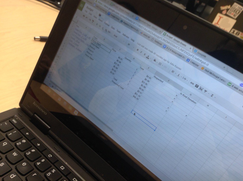 e_kaage's tweet photo. Put our budget into our #makerfaire proposal https://t.co/O86qB2ed4Y