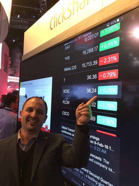 ScanSourceComm's tweet photo. .@ScanSourceBrian shares @ScanSource stock via Airplay on @Barco Clickshare at #ISE2016 https://t.co/fvUDcHRQPu