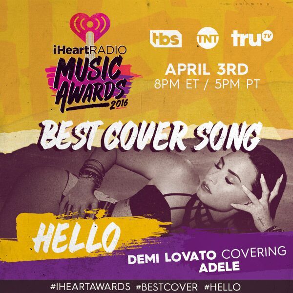 iHeartRadio's tweet photo. RT TO VOTE FOR #Hello for #BestCoverSong at the #iHeartAwards! 📀 @ddlovato https://t.co/aPueslGLA4 https://t.co/Rj1twBz9Vh