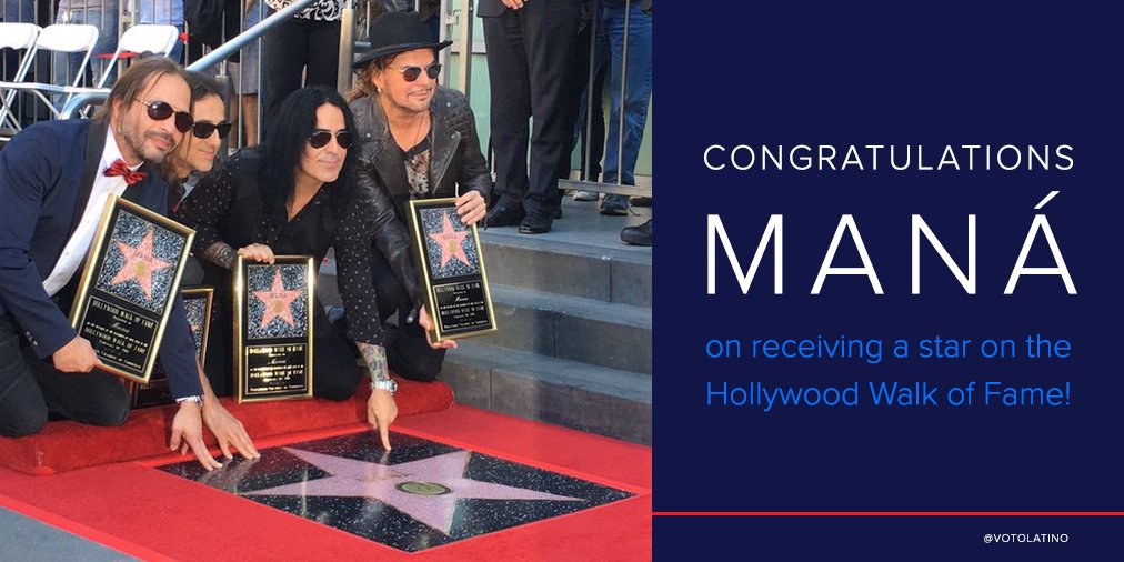 votolatino's tweet photo. Congrats @manaoficial on your #HollywoodWalkOfFame star! Excited to be partnering for the #LatinoPowerTour! https://t.co/yLwXntzAH8