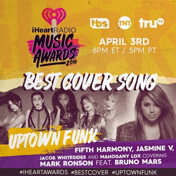 iHeartRadio's tweet photo. FINALLY: RT TO VOTE 4 #UptownFunk for #BestCoverSong at the #iHeartAwards! 📀 @FifthHarmony https://t.co/aPueslGLA4 https://t.co/cEKxdi9kod
