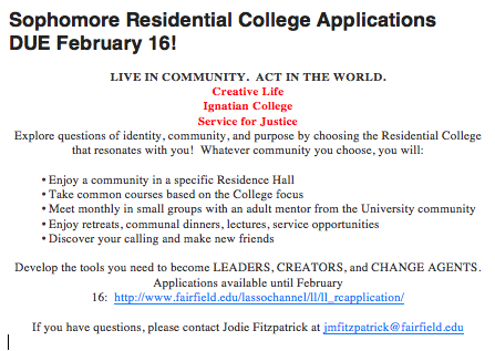 ResLifeFfld's tweet photo. Reminder: Sophomore Residential College Applications Due February 16th! https://t.co/oj0u3ibkKZ