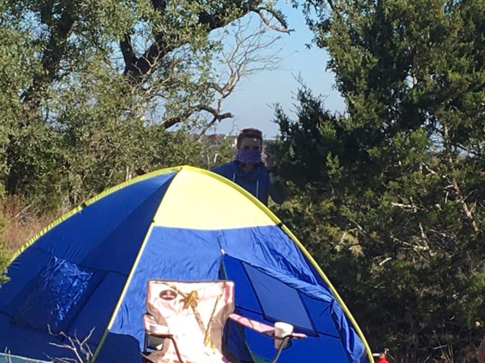 WildHunt_Movie's tweet photo. #WildHunt #HorrorFilm campsite &amp; @thejennapeters donning  #cedar pollen protection w/a bandana #ATX #cedarsucks https://t.co/6wDdkr0s5c