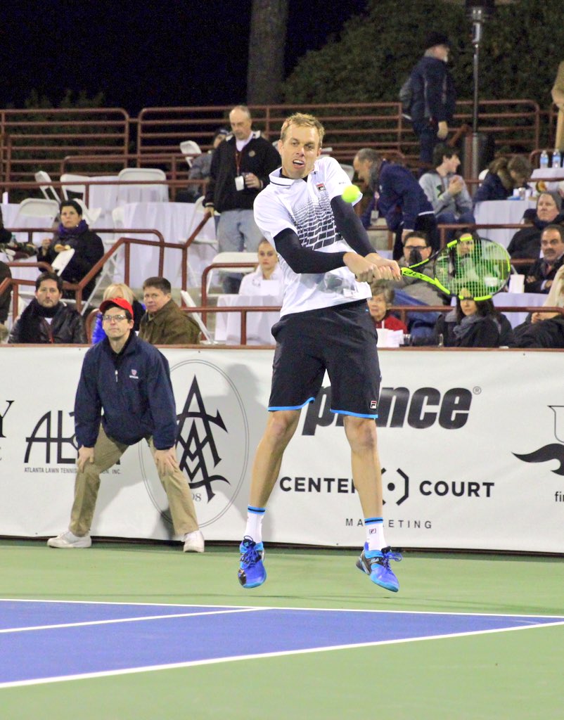 centercourtmktg's tweet photo. So kind of @SamQuerrey to nail a backhand in front of our logo. @topnotchmgmt https://t.co/xS5pL3DGJ6
