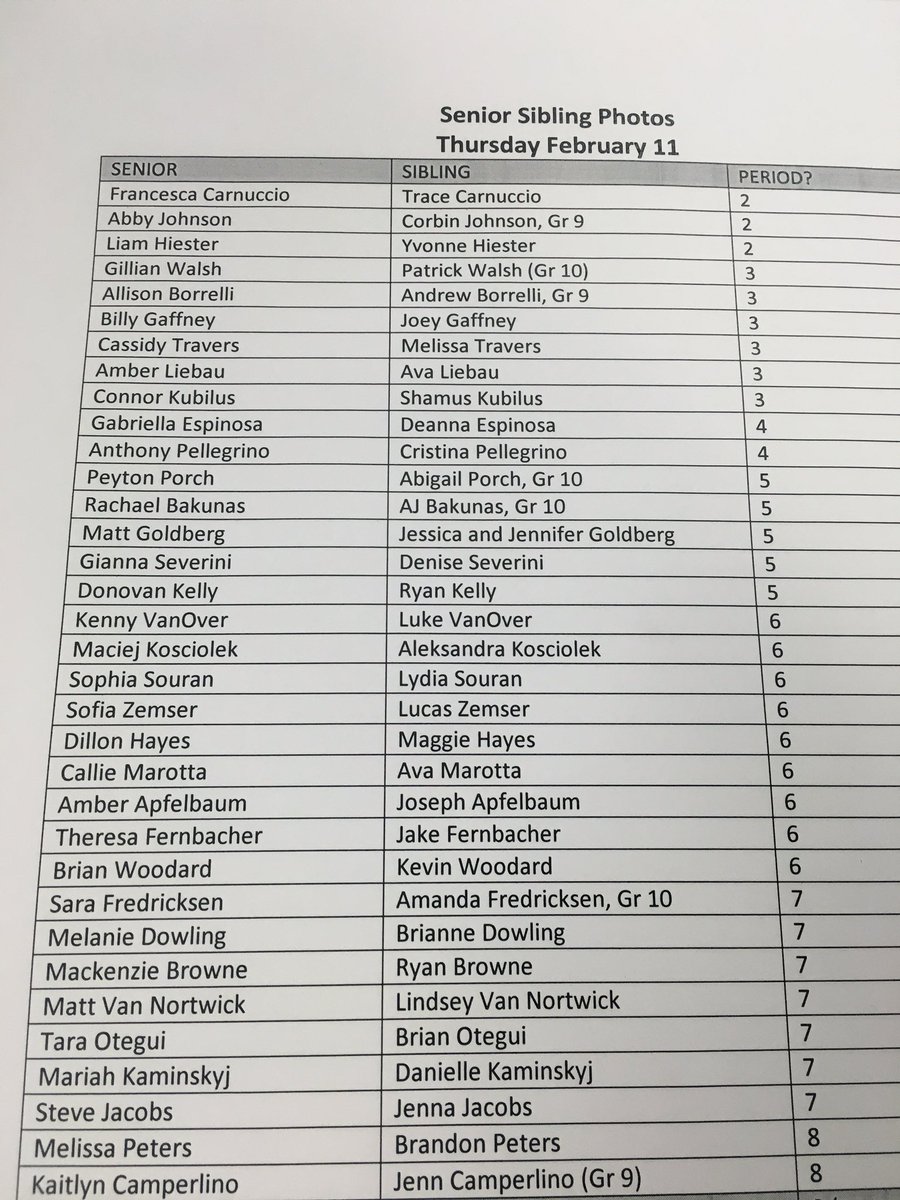 WMHSYearbook1's tweet photo. Here is the schedule for senior sibling photos tomorrow, if you have not signed up yet, come down period 2 or 4 https://t.co/8f5ge3EXKD