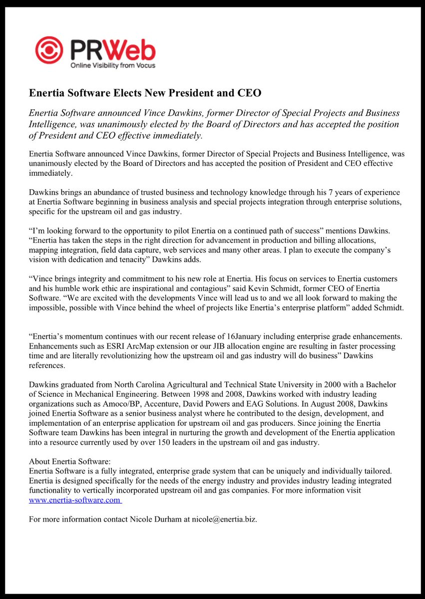 EnertiaSoftware's tweet photo. #Enertia_Software Elects New President & CEO, Vince Dawkins! Congratulations @EnertiaVince! #TeamEnertia https://t.co/2ELWCQCJdH