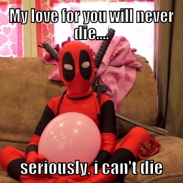 SuperHeroKids7's tweet photo. "My love for you will never die... seriously, i can't die." #valentines #valentinesday #kiddeadpool #deadpool #comic https://t.co/YrB6nC6i71