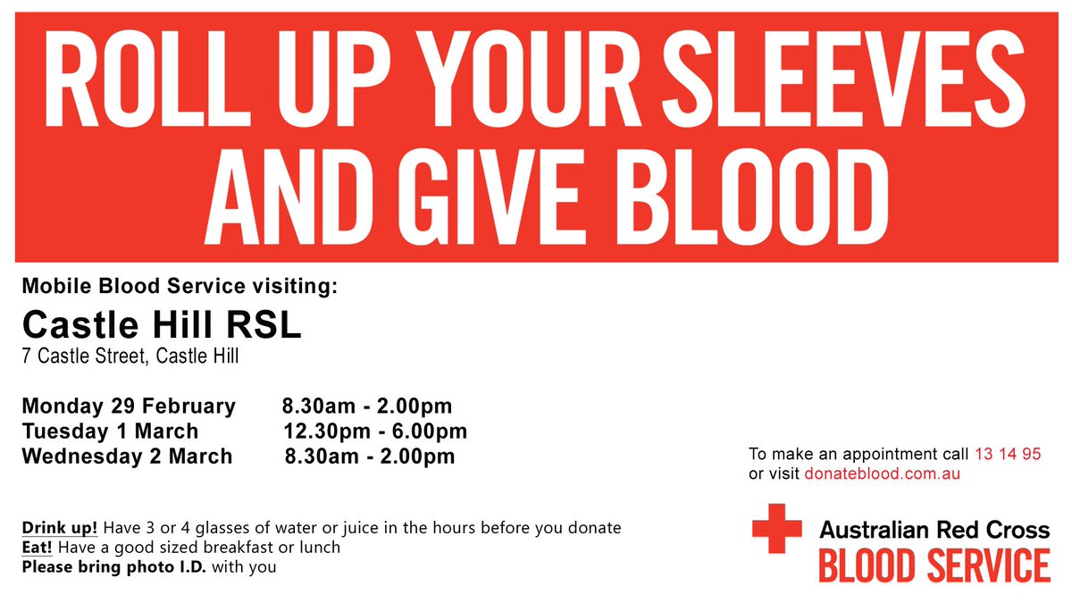 wearechrg's tweet photo. ICYMI - The Mobile Blood Service will be coming to the RSL 29/2, 1/3 2/3. Save the dates. https://t.co/pmGWXoJaDA
