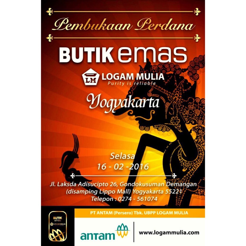 Antam Logam Mulia On Twitter Akan Segera Dibuka Butik Emas Antam Yogyakarta 16 Februari 2016 Datang Dan Dapatkan Hadiah Menarik Https T Co Qfryottlfg