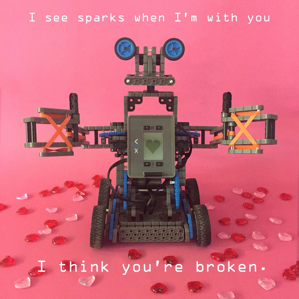 VEXRobotics's tweet image. Ike&apos;s brushing up on pick-up lines before Valentine&apos;s Day! #love #valentines2016 #omgrobots
