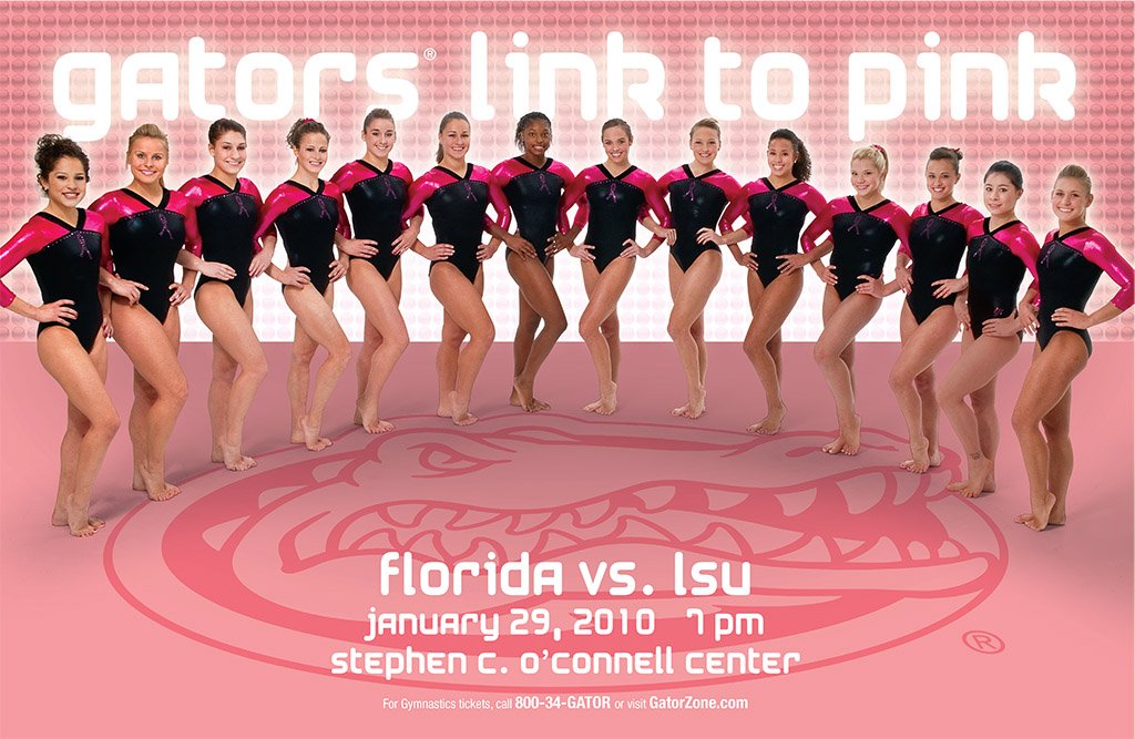 GatorsGym's tweet photo. TBT: Fourth largest crowd in #Gators gymnastics history of 9,198 at 2010 Link to Pink.
#Link2Pink
#GoGators https://t.co/rmkzAJeRCt