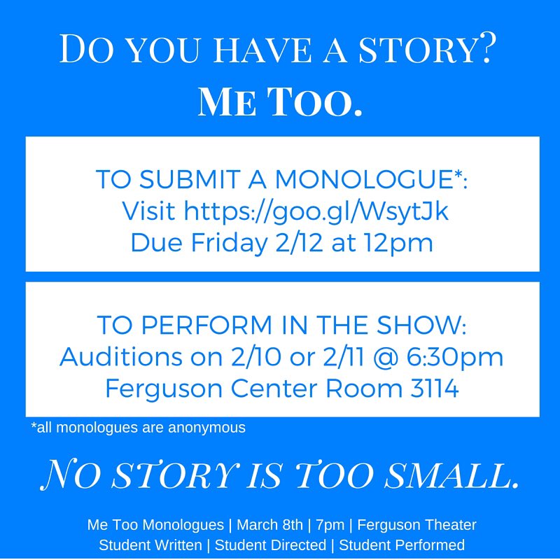 wearedone_ua's tweet photo. Diversity of voice matters. Submit a monologue by 2/12 or audition to perform a monologue 2/11 at 6:30 in Ferg 3114. https://t.co/C0yxcjnWEH