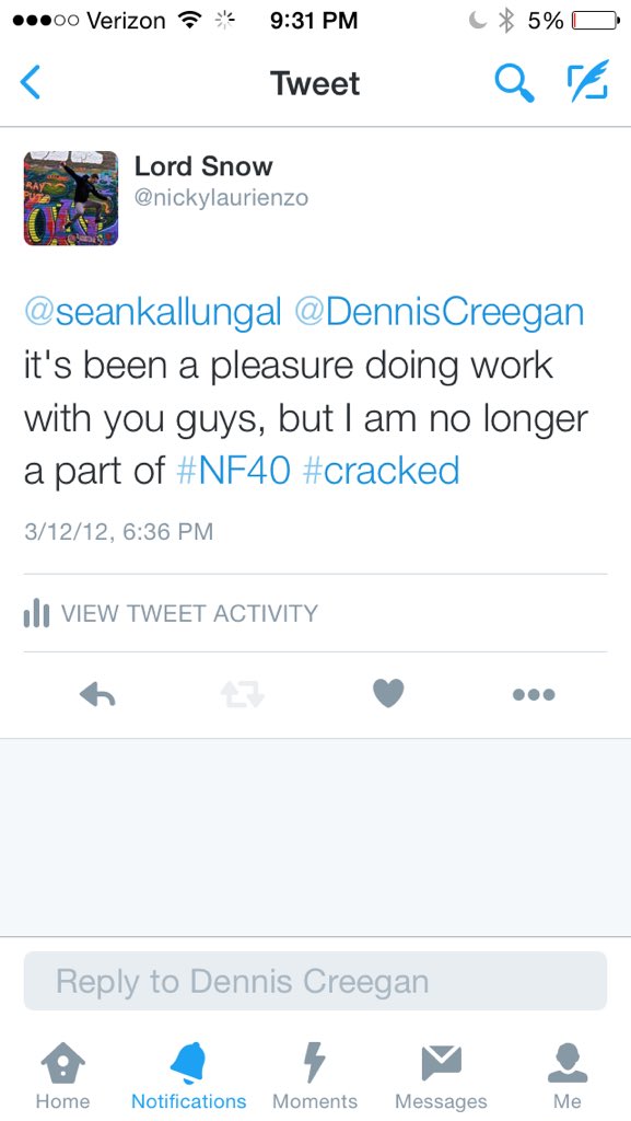 nickylaurienzo's tweet photo. Lmfao @seankallungal @DennisCreegan #NF40 https://t.co/e4t8P9MYpv