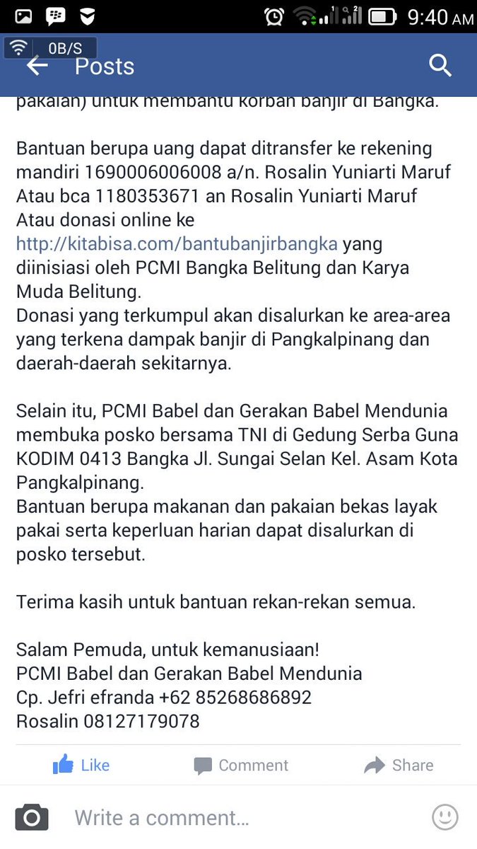 pcmibabel's tweet photo. Bagi teman2 yg ingin membantu korban banjir di Bangka. #PCMIPeduliBanjir https://t.co/y7jWva9RBy