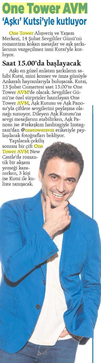 bodrumtanitim's tweet photo. One Tower AVM ''Aşkı'' Kutsi'yle Kutluyor #tekaskim
@onetower_avm @OfficialKutsi via @milliyet https://t.co/F8YGhBZ1g8