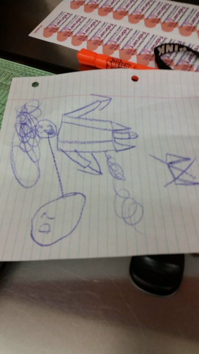 MacKenzie_Nen's tweet photo. So I work at an after school program and one of my innocent little boys drew this today.When you see it. #notarocket https://t.co/zfX618jeYj