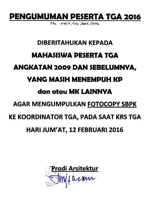 FT_UAJY's tweet photo. Pengumuman Peserta TGA Arsitektur 2016 https://t.co/NFjPSxFAWE