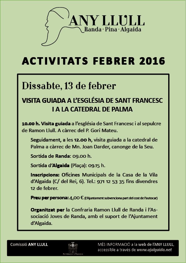 Dissabte 13, visita guiada al convent de Sant Francesc i a la Seu de Palma. Activitat #AnyLlull #cultura #Mallorca