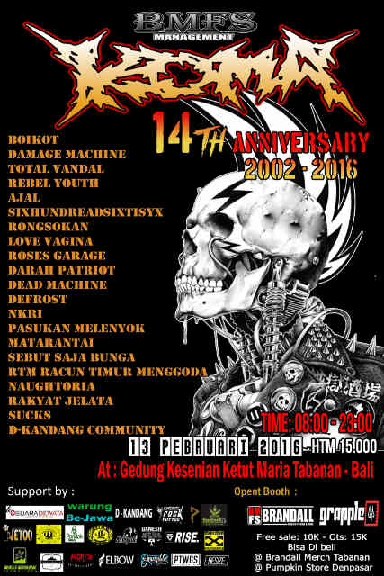 Sampai ketemu rtm gank di gedung maria tabanan, sabtu 13 februari 2016...
Anniversary koma \m/