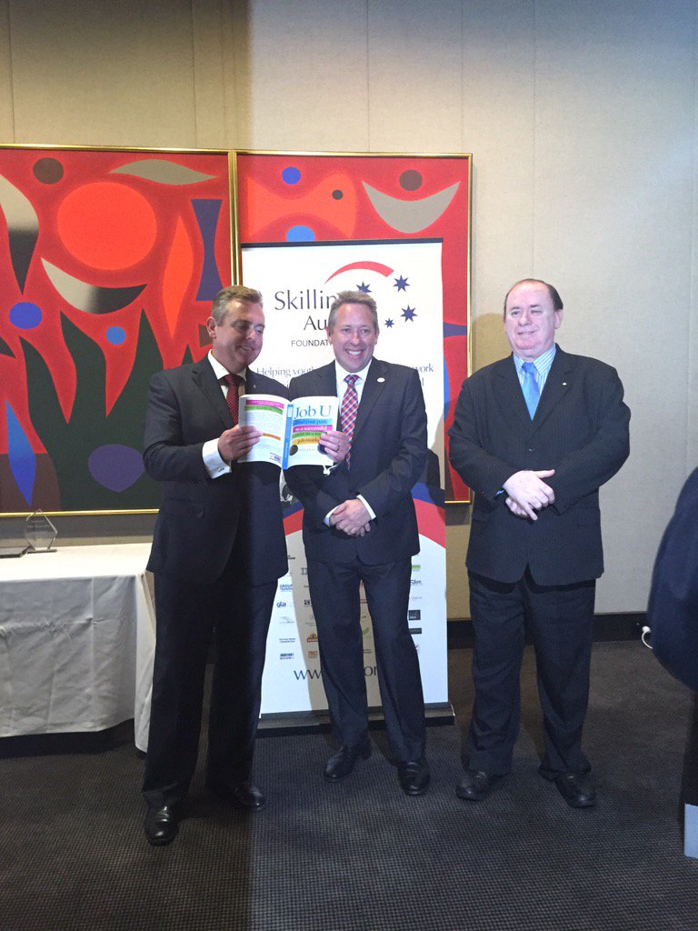 SkillingAus's tweet photo. Hon. Minister Anthony Roberts MP and @nicholas_wyman and Bill Galvin O.A.M #jobubook #industry https://t.co/SQUnFWaCeW