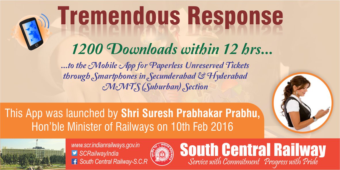 SCRailwayIndia's tweet photo. #MobileApp #PaperlessTicket #MMTs(Suburban) @RailMinIndia https://t.co/0l4I1PBQIF