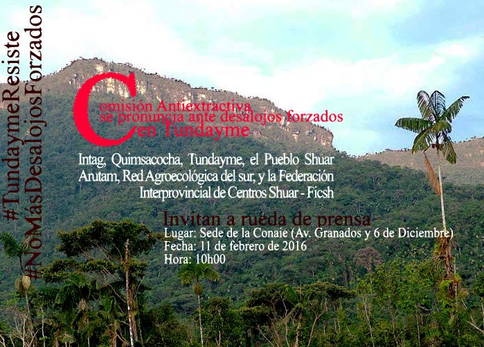 inredh1's tweet photo. #Ruedadeprensa #ComisiónAntiextractivista se pronuncia ante desalojos forzados enTundayme @CONAIE_Ecuador hoy 10h00 https://t.co/YcBImrAz4C