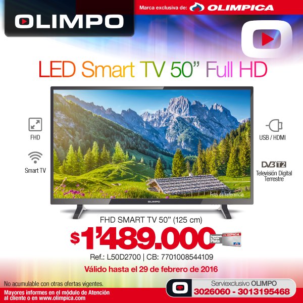 Televisor Smart LED UHD de 50 marca Olimpo en Descuento - Ofertas  Televisores, Aires acondicionados y mucho más