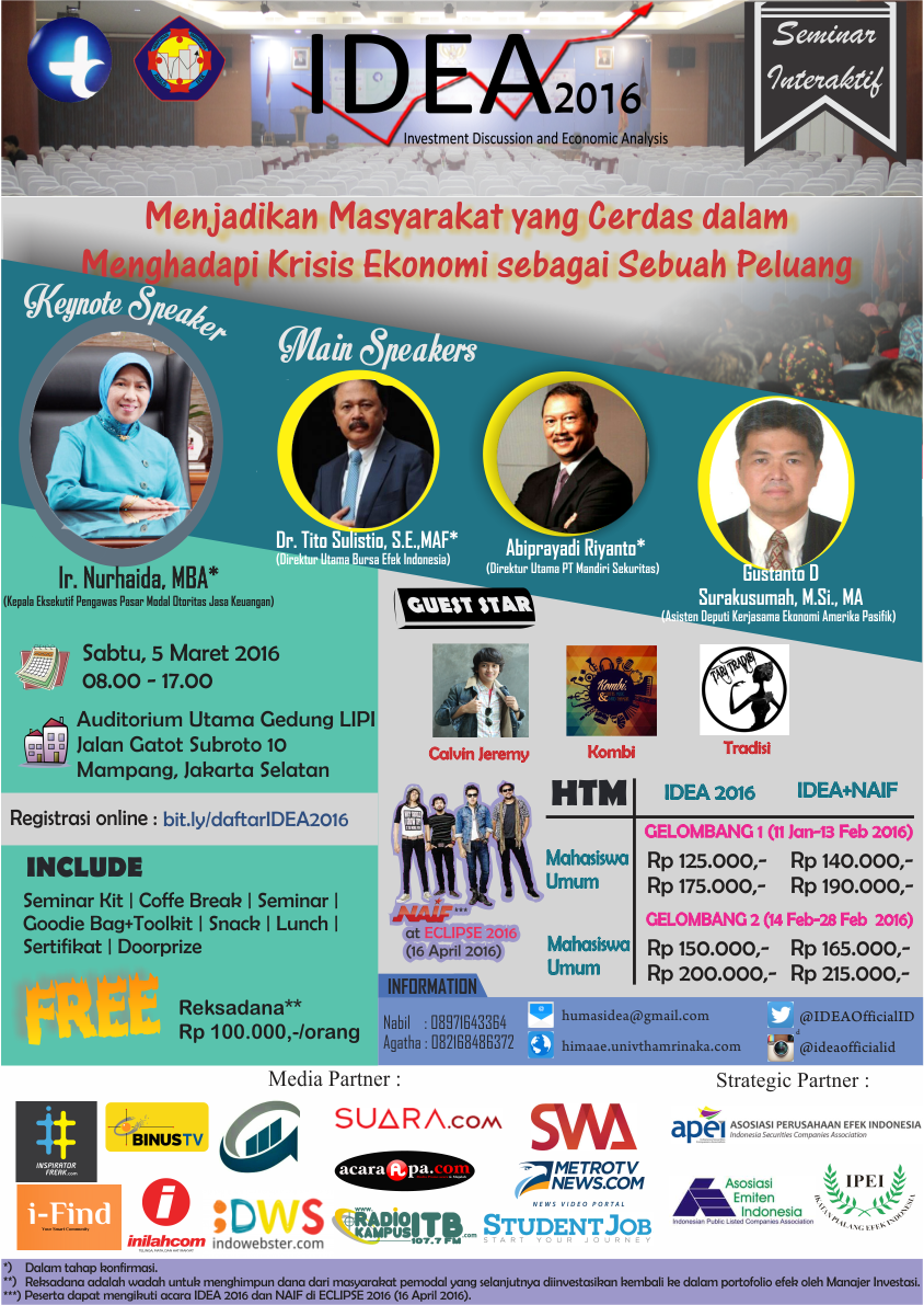 Hai sahabat ISP! Yuk buruan daftar <a href="/IDEAOfficialID/">IDEA OFFICIAL</a> :) Grab it FAST! Organized by <a href="/hima_AE/">Himpunan Analis Efek</a>