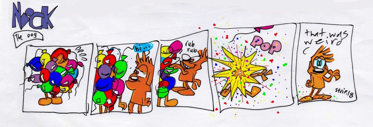 girl_barrie's tweet photo. "Nick the Dog" original comic strip by my 10 year old! #KidArt #FutureDisneyArtist #pennpanthers https://t.co/axCGEAcgL9
