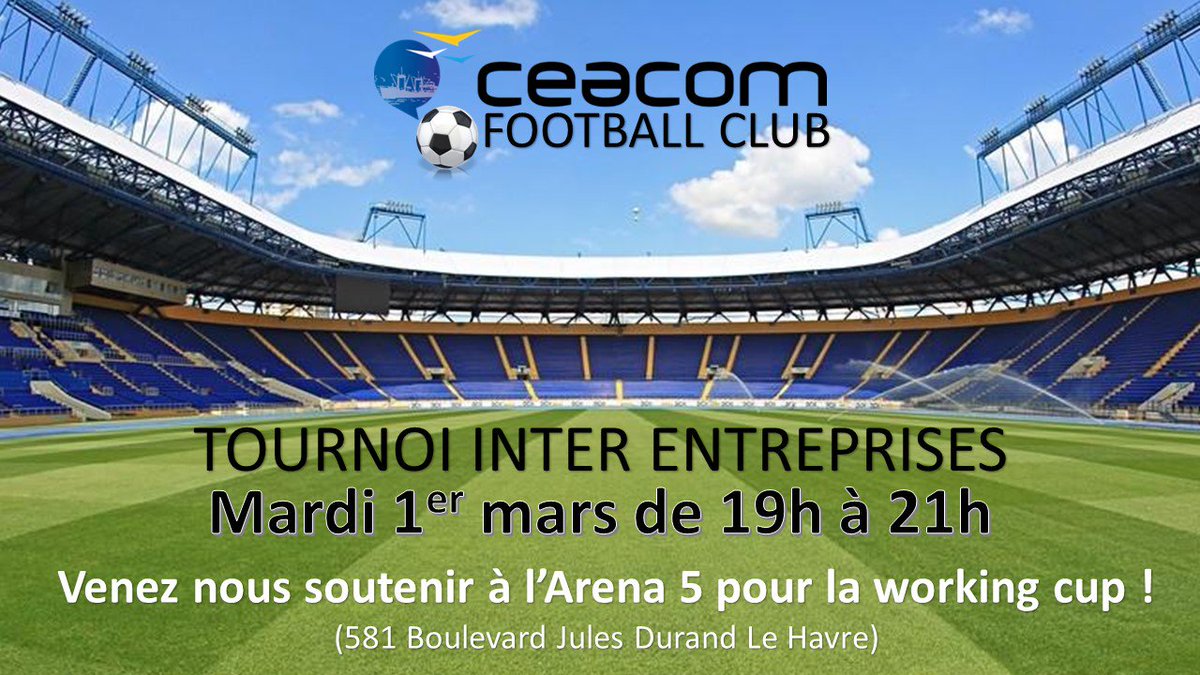CeacomLeHavre's tweet photo. Venez soutenir notre équipe du #CeacomFootballClub à la #WorkingCup le 1er mars ! #Ceacom #LeHavre #LH #Havre https://t.co/3KL1sNybfO