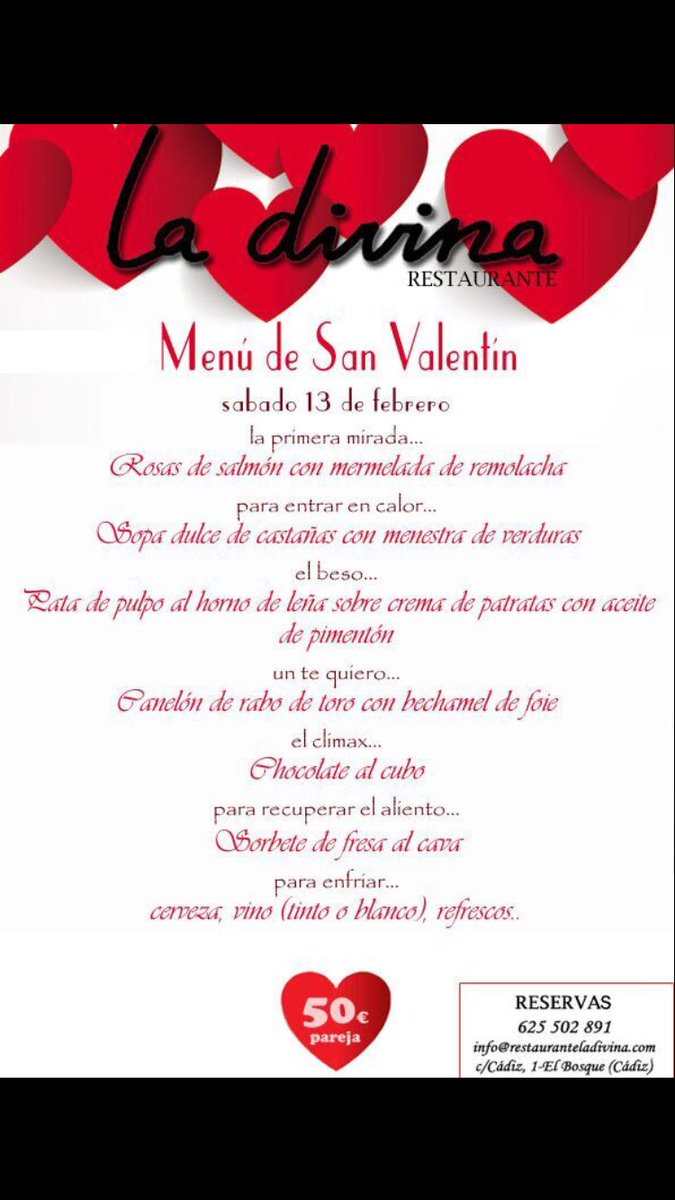 DivinaRest's tweet photo. Un menú especial para un día especial.. San Valentín https://t.co/x0vdQjdU9F