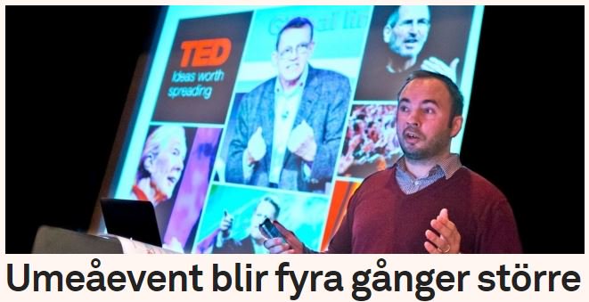 Ett årligen återkommande Umeåevent blir fyra gånger större i år. <a href="/TEDxUmea/">TEDxUmea</a> affarsliv24.vk.se/1636855/umeaev…