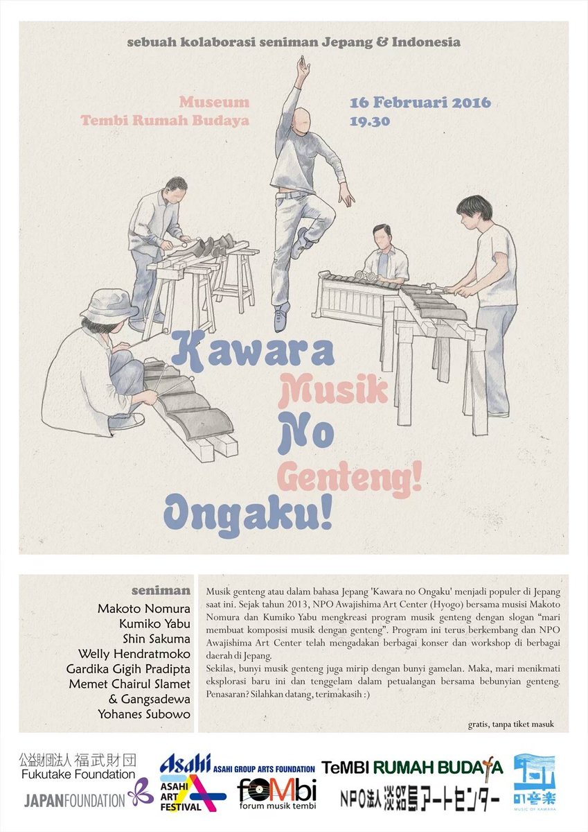 #EventYk <a href="/foMbi_/">Forum Musik Tembi</a>
"MUSIK GENTENG" konser kolaborasi Jepang-Indonesia | 19.30 | Tembi Rumah Budaya | FREE