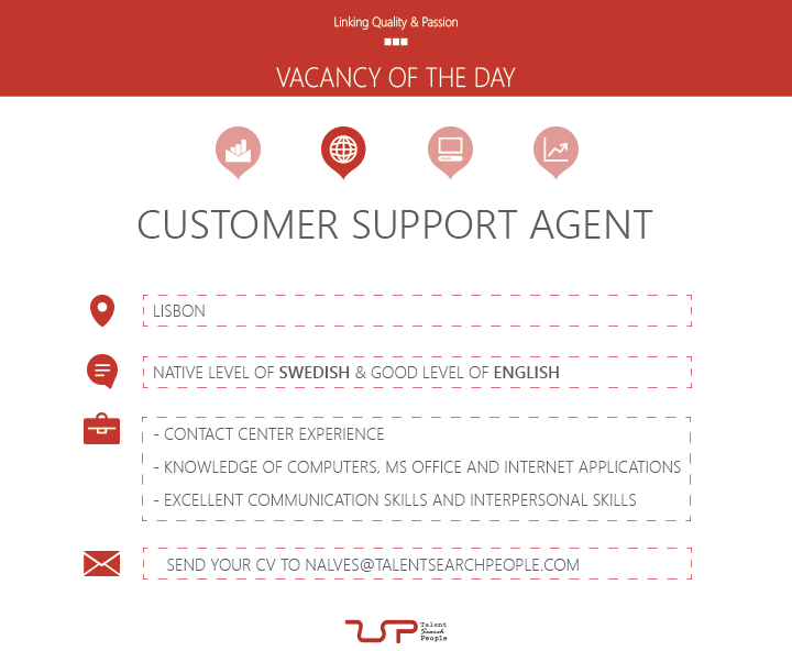 Work_In_Spain's tweet photo. #vacancyoftheday #costumersupport #agent with native #swedish & good #english in #Lisbon! https://t.co/vMsKMVXQSr https://t.co/0djdLkdqDT
