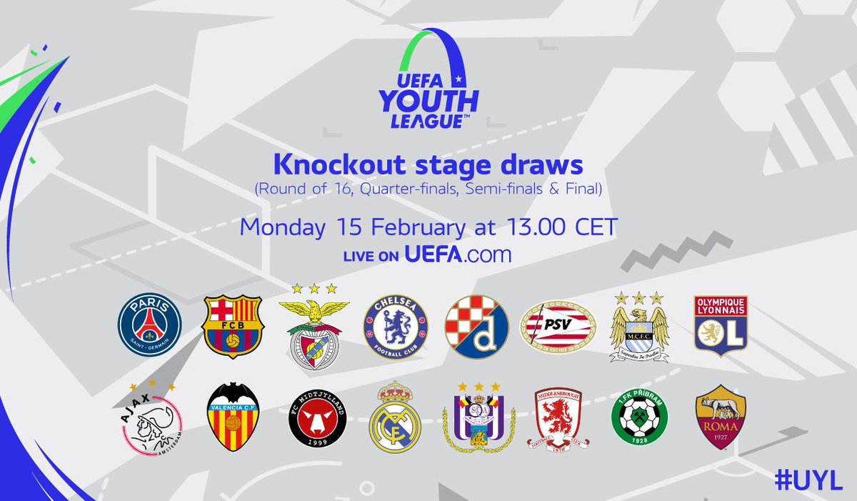 UEFAMensYouth's tweet photo. Introducing the #UYL last 16...
The KO draw is Monday 15 Feb at 13CET, LIVE on UEFAcom!
_______ will be champions. https://t.co/WRytnDOmHF