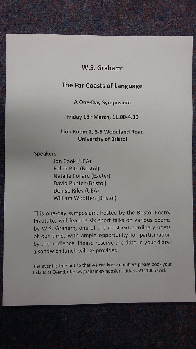 UoBrisBPI's tweet image. Full details of our #WSGraham symposium on 18th March.  FREE tickets available via Eventbrite