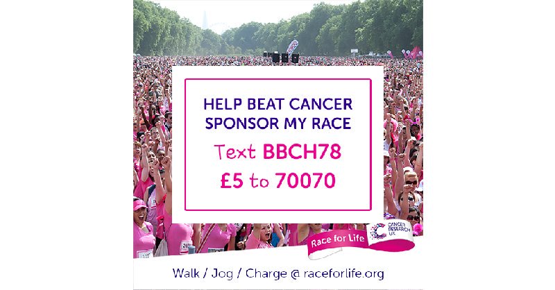 naoc84's tweet photo. I'm taking part in Cancer Research UK's Race for Life. Please sponsor me https://t.co/6Fdwla1Yky #cruk #raceforlife https://t.co/TcwrAH737Y