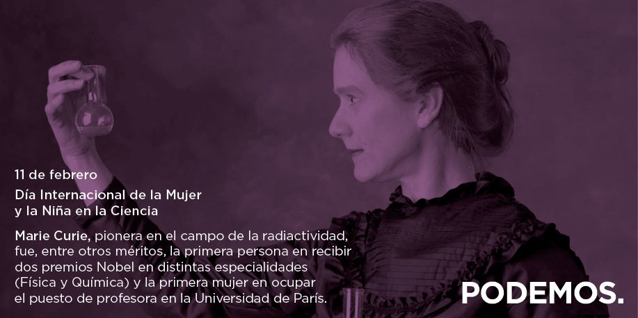 PODEMOS's tweet photo. La sociedad necesita ciencia, la ciencia necesita a las mujeres. Día de la Mujer y la Niña en Ciencia. #WomenInSTEM https://t.co/PvLAd3nof9