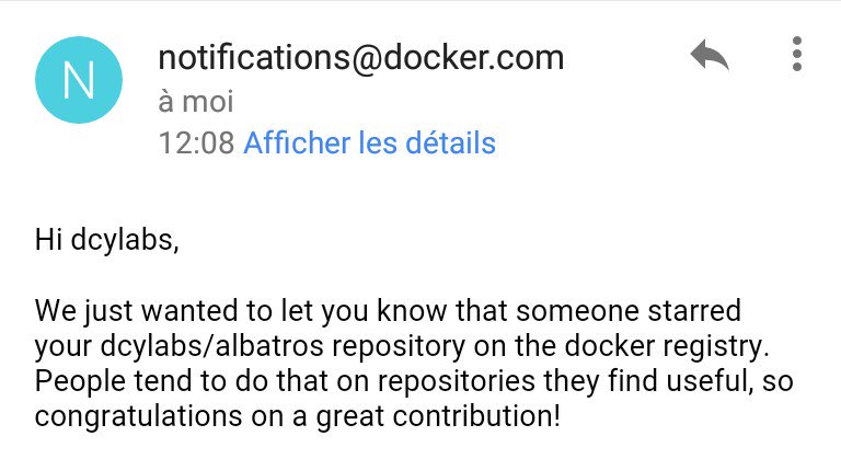dcylabs's tweet photo. Yeepeee ! Just got my first star on #DockerHub https://t.co/6k6lx1pOJz