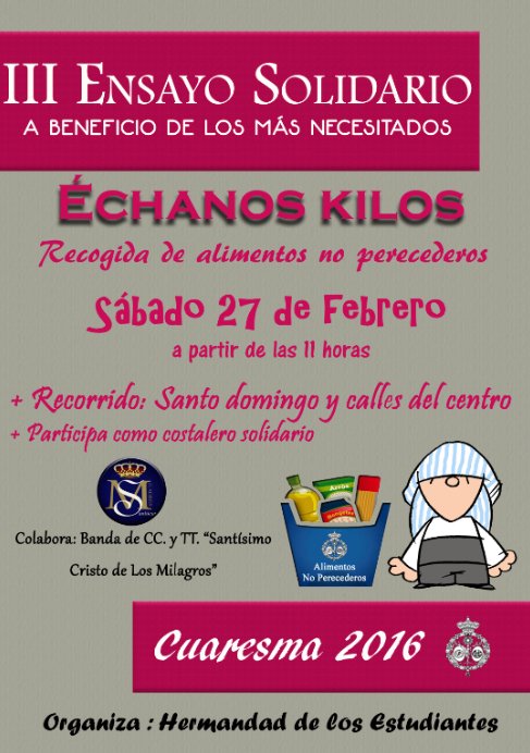 Estudiantes_SB's tweet photo. III Ensayo Solidario.Participa y ayuda a los más necesitados con alimentos no perecederos y como costalero solidario https://t.co/lCvKPU9B0M
