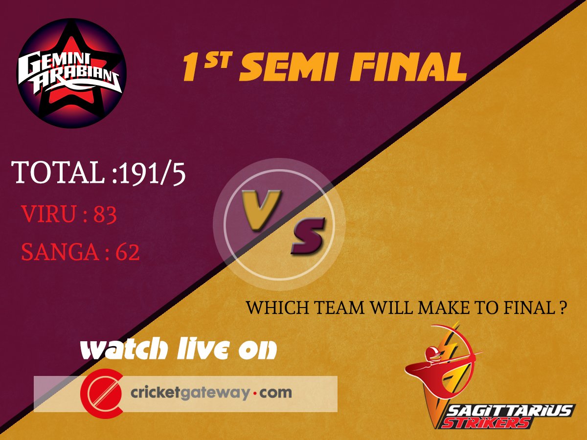 cricketgateway's tweet photo. Gemini Arabians(191/5)Can Sagittarius Strikers Make It?Watch live on https://t.co/QR3ntuDuQ3 #MCL #MastersAreBack https://t.co/6JExomU1QW