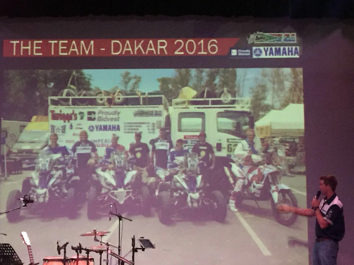 AutoTraderBike's tweet photo. Brian Baragwanath introducing the team #Dakar2016 @TeamrhideSA #YamahaEvent https://t.co/ESUznMLwcr