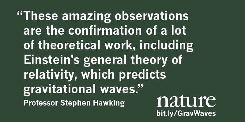 Nature's tweet photo. Full details of #LIGO's #gravitationalwaves announcement + Hawking's reaction: https://t.co/kjPyKOJ5gk https://t.co/PFGTin1oA2