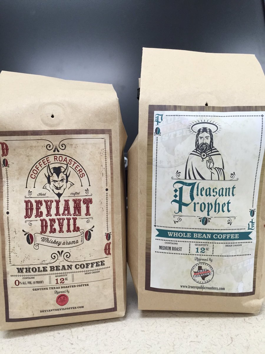 RepublicRoaster's tweet photo. Two brothers, reunited. Come grab #deviantdevil and #pleasantprophet @SpindleTap Sat 11a-5p @FeastofArtisans #htx https://t.co/Ph5bYisKTp