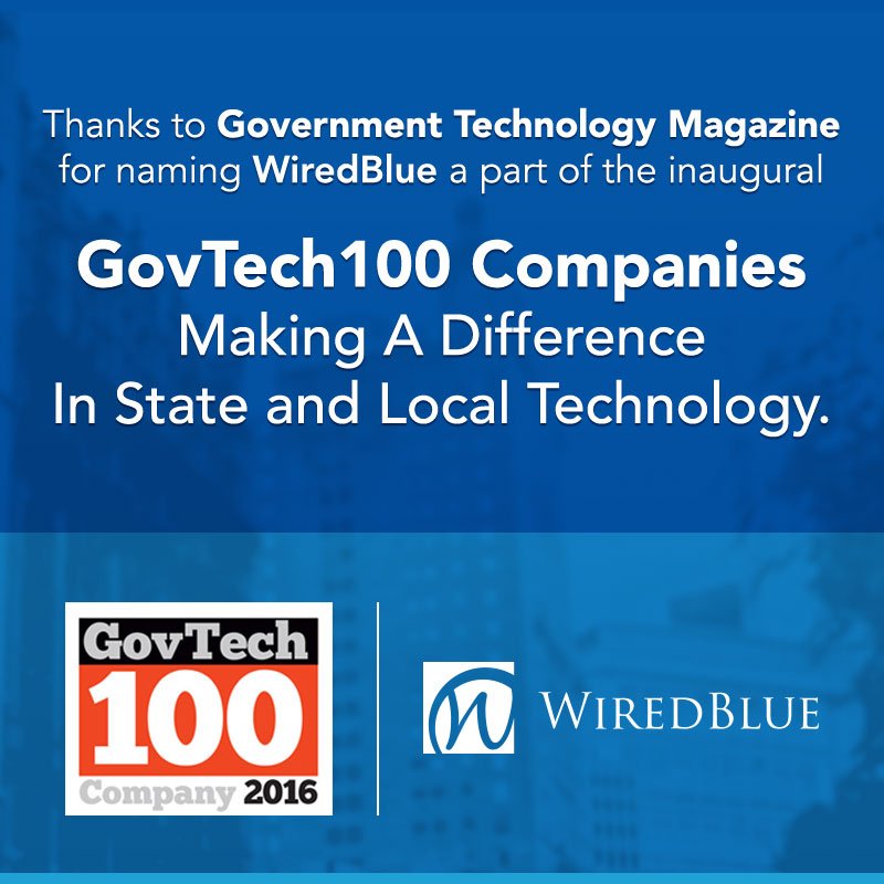 Wired_Blue's tweet photo. Thanks for the recognition. GovTech100 Award @govtechnews https://t.co/ElRw9DWbUn https://t.co/HWjLQzjNiT
