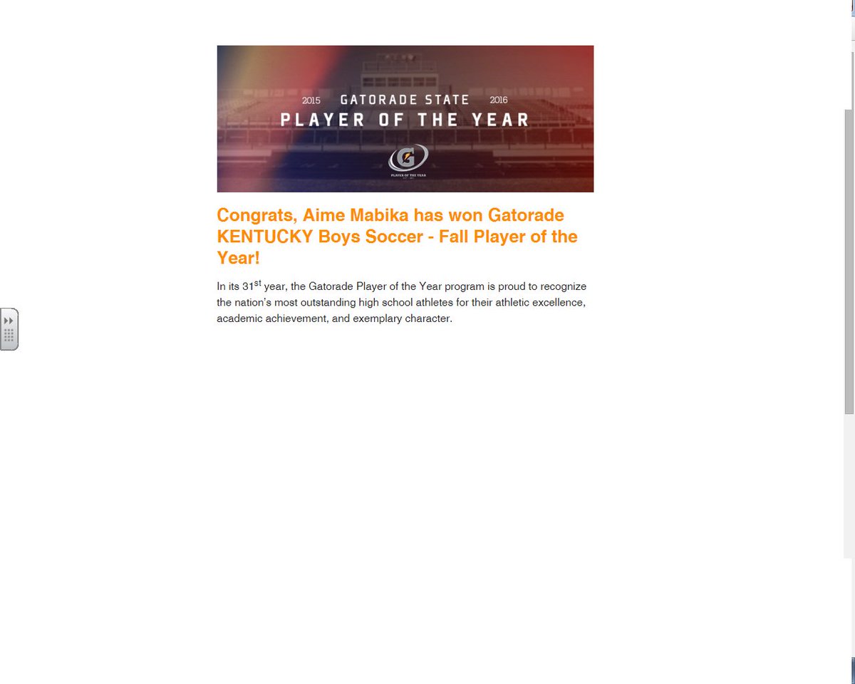 Senior @amabika12 honored with the prestigious #GatoradePOY award for Kentucky Boys Soccer 2015-16. #HCMSA #WeAreHC